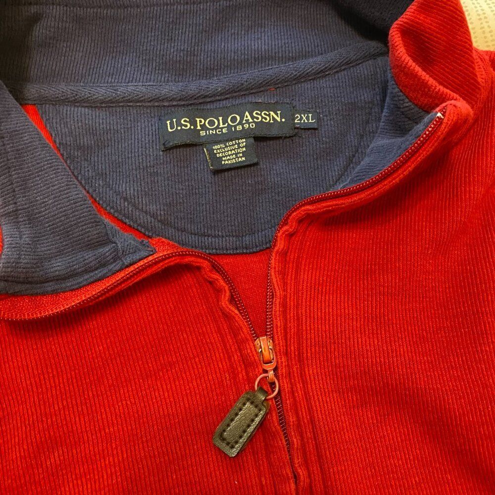U.S. Polo Assn. Quarter Zip Sweater 100% Cotton Red Men's 2XL - Picture 5 of 11